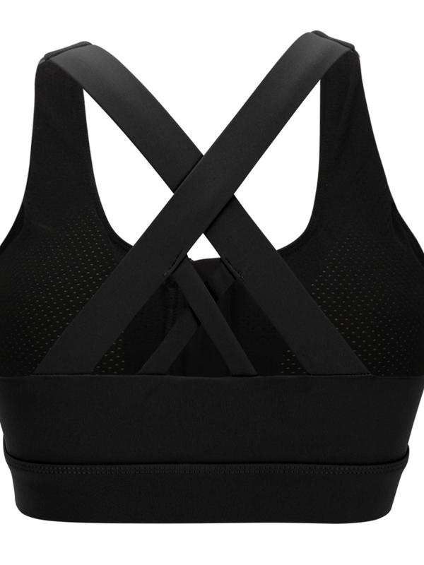 Women's Solid Criss Cross Zipper Front Wireless Sports Bra, Breathable Comfortable Sports Bra, Ladies Sportswear for Indoor Outdoor Wear