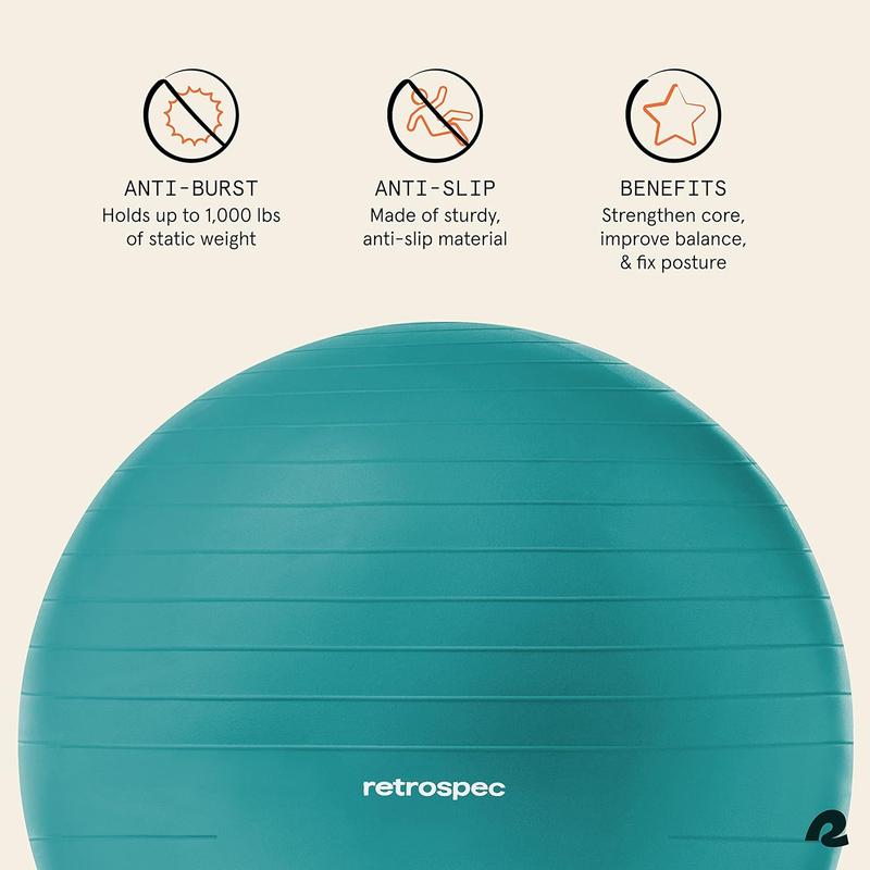 Retrospec Luna Exercise Ball, Base & Pump Ball & Pump with Anti-Burst Material - Fitness Gym Swiss Ball - Perfect for Balance, Stability, Yoga, Pilates, Pregnancy & Birthing