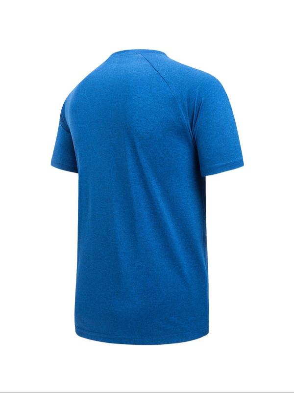 Men's Solid Round Neck Sports Tee, Breathable Quick Drying Crew Neck Raglan Sleeve T-shirt for Summer, Gym Clothes, Gym Clothing, Casual Sporty Top for Running Outdoor Activities, Men's Tops