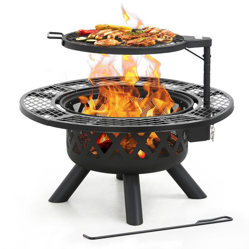 BALI OUTDOORS Fire Pits Outdoor Wood Burning, Wood Fire Pit with Cooking Grate Outdoor Fireplace with Cooking Grill Firepit Grill, 20 Inch Fire Bowl, Black