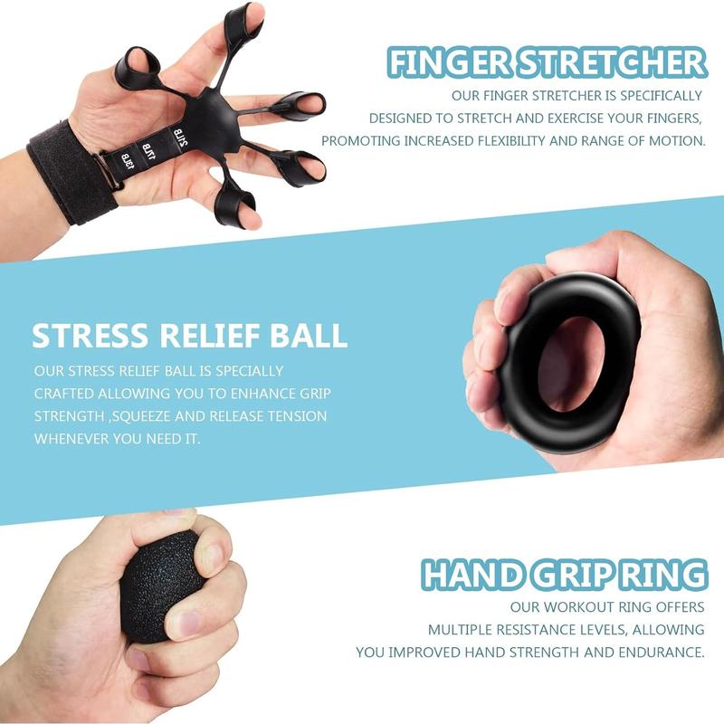 5 PCS Grip Strength Trainer Kits, Hand Grip Strengthener, Finger Exerciser, Hand Extension Exerciser, Finger Stretcher, Stress Relief Ball, Forearm Workout Ring for Muscle Building and Injury Recover