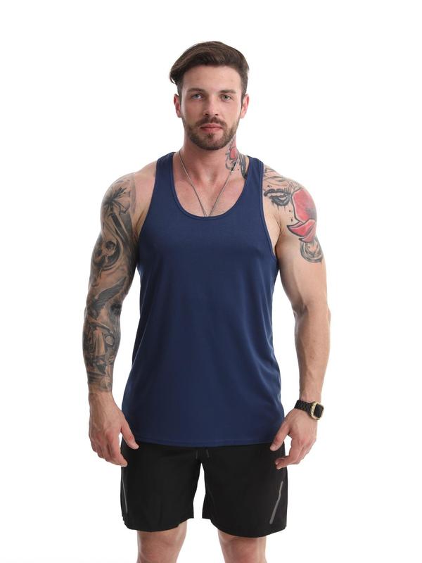 Men's Regular Fit Solid Scoop Neck Sports Tank Top, Quick Drying Comfortable Sports Top for Gym Workout Running, Casual Men's Sportswear for Summer, Gym Clothing Men