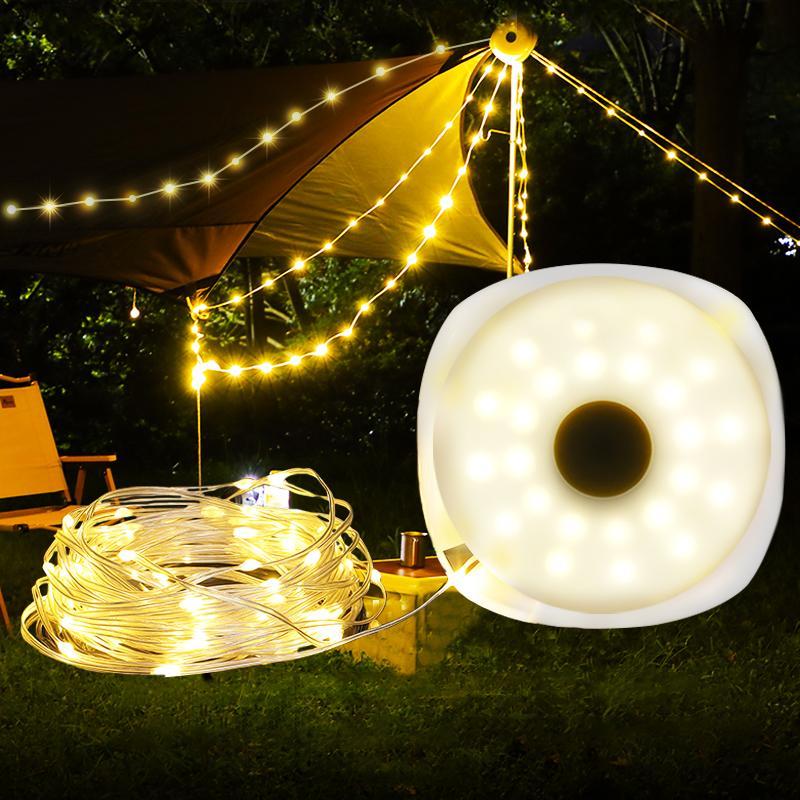 2 in 1 USB Rechargeable Outdoor Camping String Light, 5 Lighting Modes 33ft LED String Light, Waterproof Portable LED Tent Light for Yard Garden Outdoor Hiking