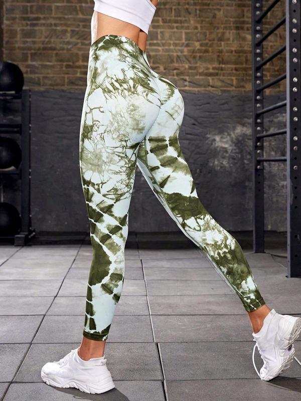 Sporty Women's Tie Dye Print Wide Waistband Sports Leggings, Casual Sporty Comfy Breathable Skinny Pants for Yoga Gym Workout Running, Ladies Sportswear for All Seasons, Tummy Control