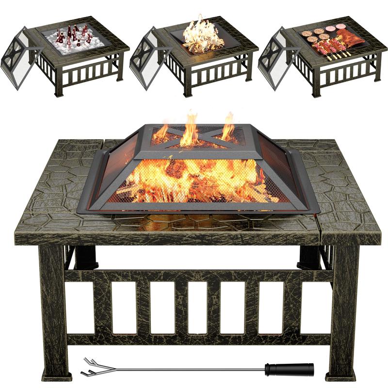 Furmax 32'' Outdoor Square Fire Pit With Lid