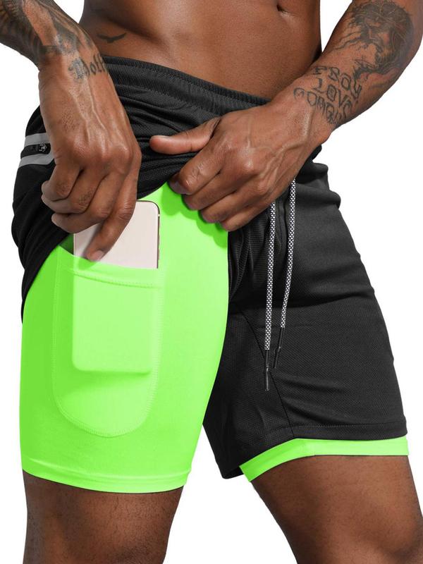 Men's Plain 2 in 1 Drawstring Pocket Sports Shorts, Summer Outfits 2024, Gym Shorts, Gym Clothes, Slim Fit Mesh Breathable Shorts, Sports Bottoms, Comfort Shorts for Men, Basketball Shorts