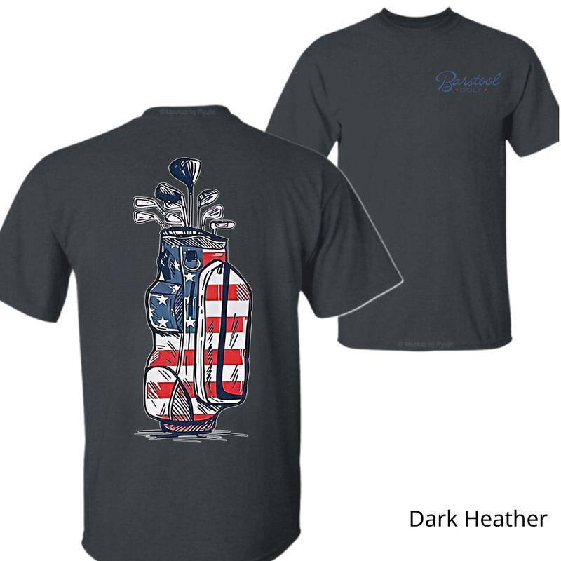 Barstool Golf T-Shirt - Patriotic Golf Bag Design, Perfect for Unisex Wear, Show Off Your American Pride on the Golf Course, Ideal for Casual and Sporting Days.