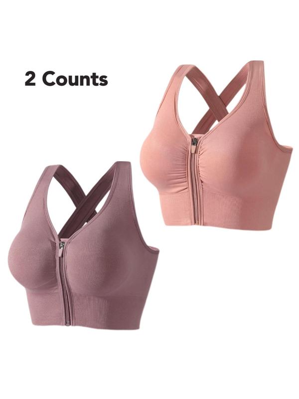 Women's Basic Criss Cross Zipper Front Sports Bra, Solid Color Quick Drying Sports Bra for Workout Fitness Exercises Yoga, Pickleball Clothes, Tennis Outfits, Clothes Women, Workout Sets Women