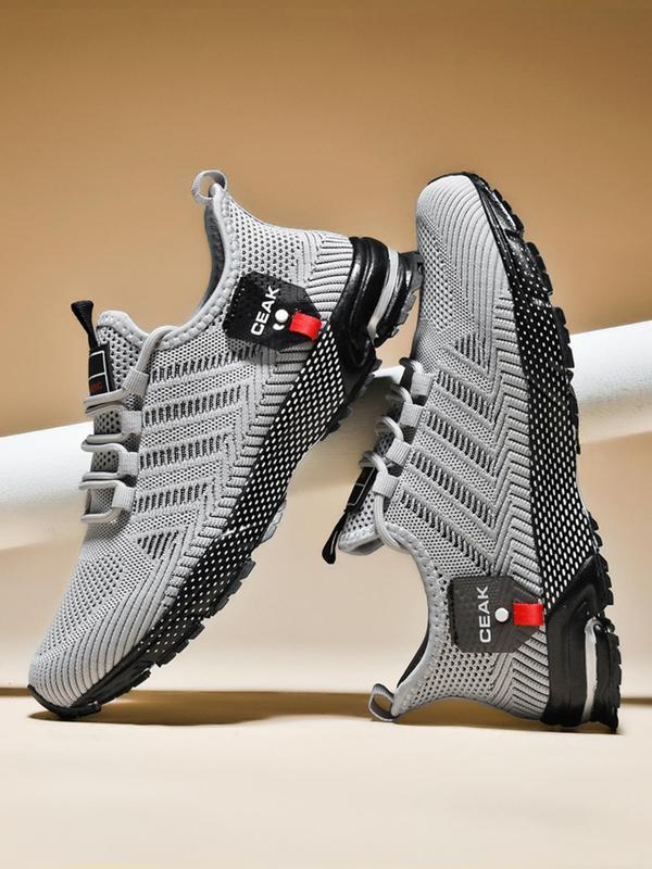 Men's Sporty Plain Patched Design Lace Up Running Shoes, Sports Comfortable Breathable Sneakers, Fashionable Sneakers for Daily Wear