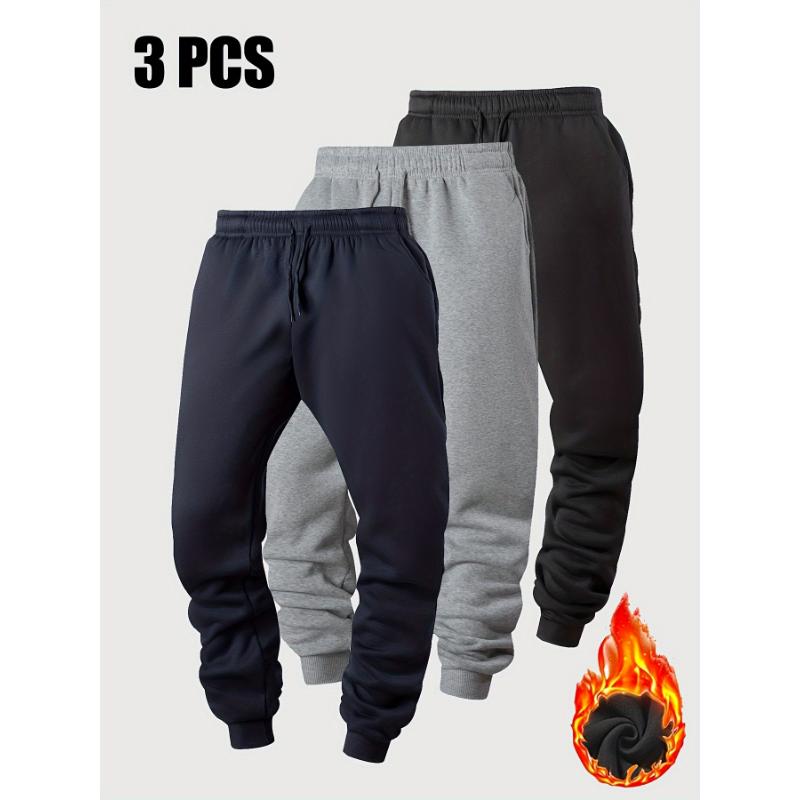 3pcs Men's Fleece-Lined Joggers - Warm, Stretchy Casual Sweatpants for Fall & Winter | Ideal for Gym, Running & Outdoor Activities