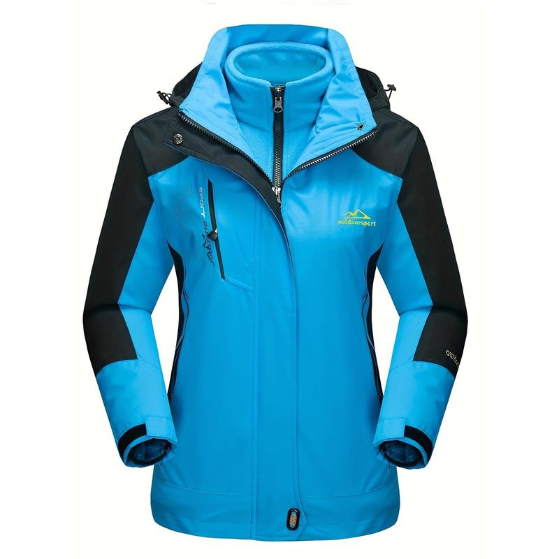 Women's 3-in-1 Winter Coats Snow Ski Jacket Water Resistant Plush Lined Winter Jacket Parka Windproof Hiking Hooded Coat Multi-pocket Winter Camping Parka Wear Resistant Snowboarding Warm Plush Jacket