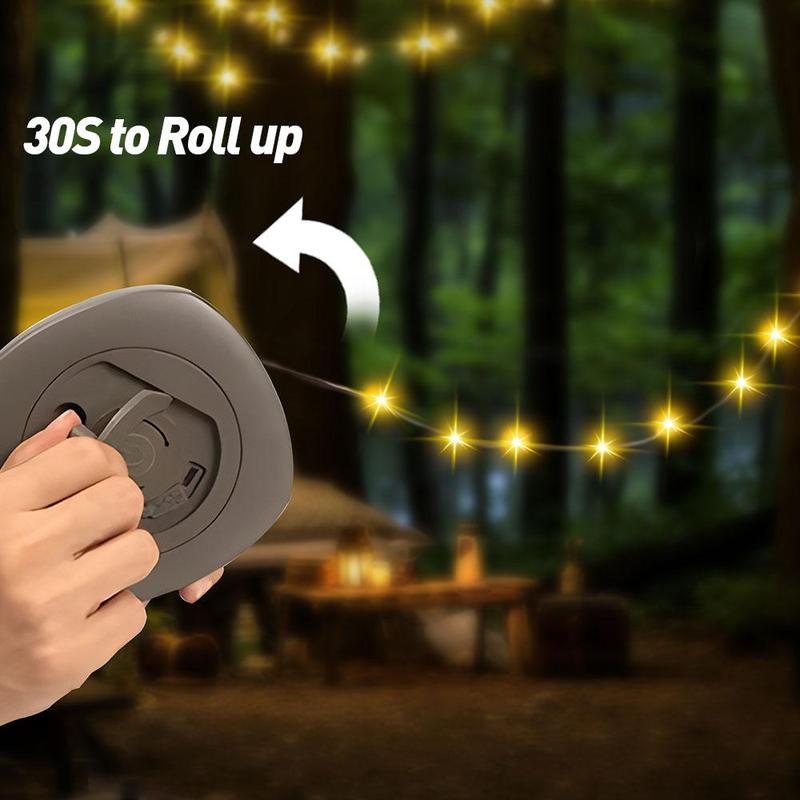 2 in 1 USB Rechargeable Outdoor Camping String Light, 5 Lighting Modes 33ft LED String Light, Waterproof Portable LED Tent Light for Yard Garden Outdoor Hiking