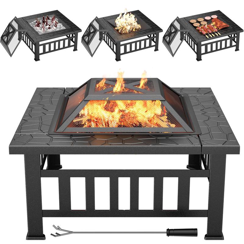 Furmax 32'' Outdoor Square Fire Pit With Lid