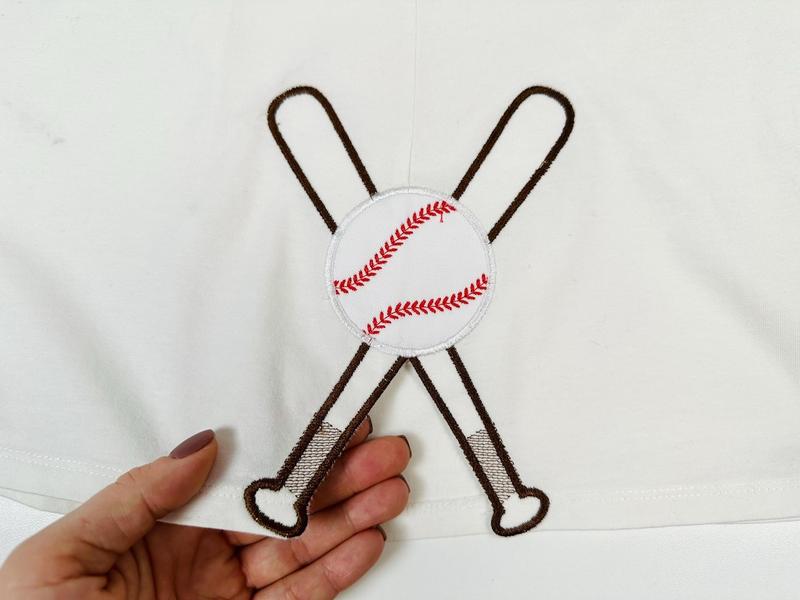 Sports Baseball Bats and Ball Softball Split Seam Side Bow Applique Machine Embroidery Designs Outfit T-Shirt Sweatshirt