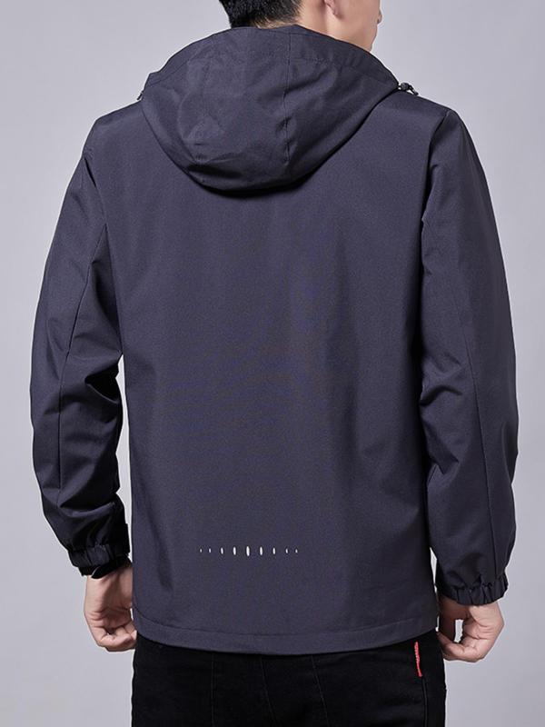 Men's Plain Windbreaker Hooded Jacket, Loose Long Sleeve Drawstring Zip Up Jacket for Spring Fall Hiking Climbing Camping Cycling, Men's Clothing Designer Clothing For Men