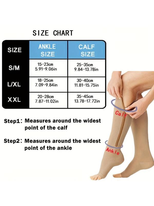 Sporty Women's 1 Pair Zipper Open Toe Over The Calf Compression Socks, Athletic Running Socks, Compression Socks for Women