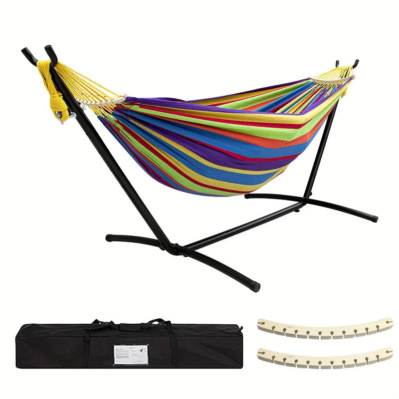 450lb Capacity Double Hammock with Steel Stand, Premium Carry Bag, and Two Anti Roll Balance Beam