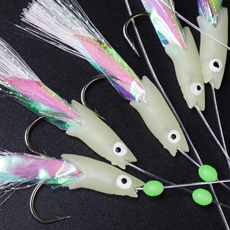 Luminous Tassel Design Fishing Lure (5pcs set), Simulation Silicone Fishing Lure with Hook, Fishing Accessories for Freshwater & Saltwater