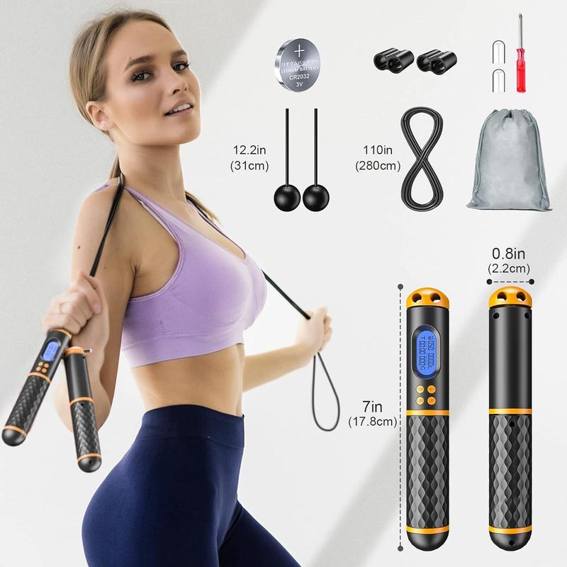 Smart Jump Rope, Fitness Skipping Rope with Weight Lap Time Calorie Record, Adjustable Digital Counting Jump Ropes for Home Gym, Cordless Jumping Rope for Men Women Kids Fitness Exercise Training