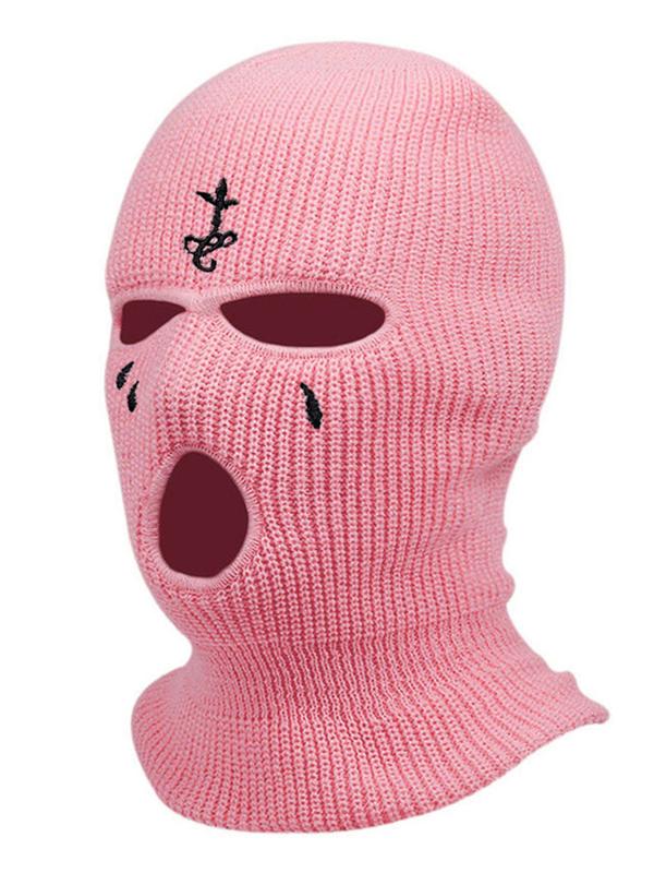 Unisex Sporty Embroidered Balaclava Hat, Trendy Soft Comfortable Warm Knitted Ski Hat, Autumn and Winter Versatile Accessories for Outdoor Cycling and Ski Sports