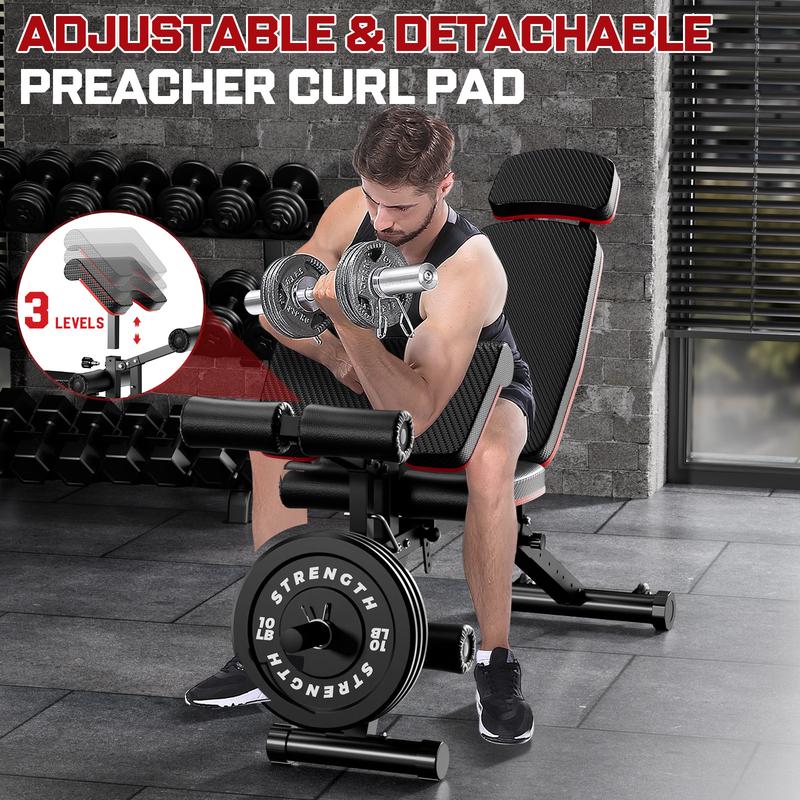 Bearbro 10 Positions Adjustable Weight Bench Workout Bench for Home Gym,Olympic Weight Bench Press for Full Body Workout 900lbs