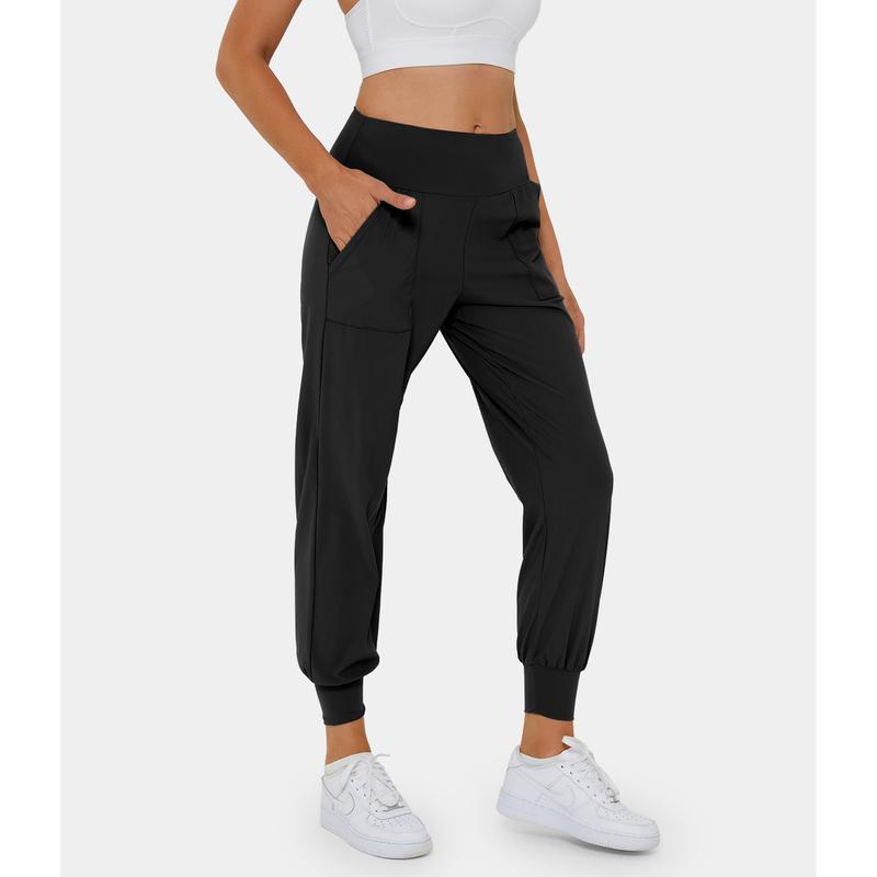 High Waisted Plain Side Pocket Casual Joggers