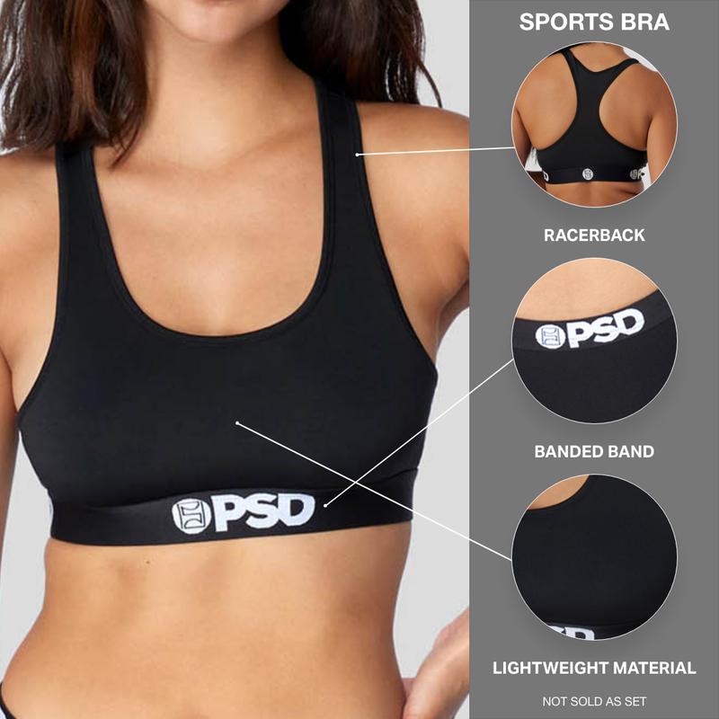 PSD Women's Black Solid Racerback Sports Bra - Comfortable, Breathable, Ultra-light Fabric