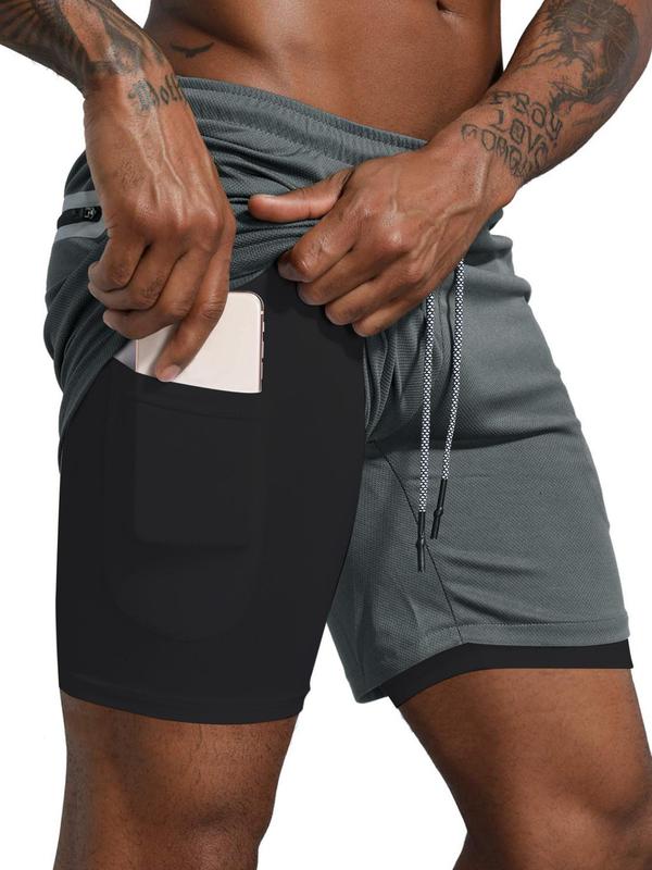 Men's Plain 2 in 1 Drawstring Pocket Sports Shorts, Summer Outfits 2024, Gym Shorts, Gym Clothes, Slim Fit Mesh Breathable Shorts, Sports Bottoms, Comfort Shorts for Men, Basketball Shorts