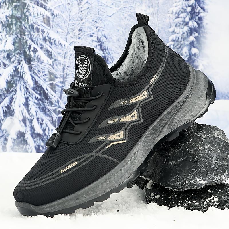 Men's Winter Snow Sneaker-Warm and Comfortable for Outdoor Hiking and Running Sport Boots, with Plush Lining, Leisure Fashion Low Top Lace Loop, Designed in Solid Color, Fabric Upper and Pu Sole