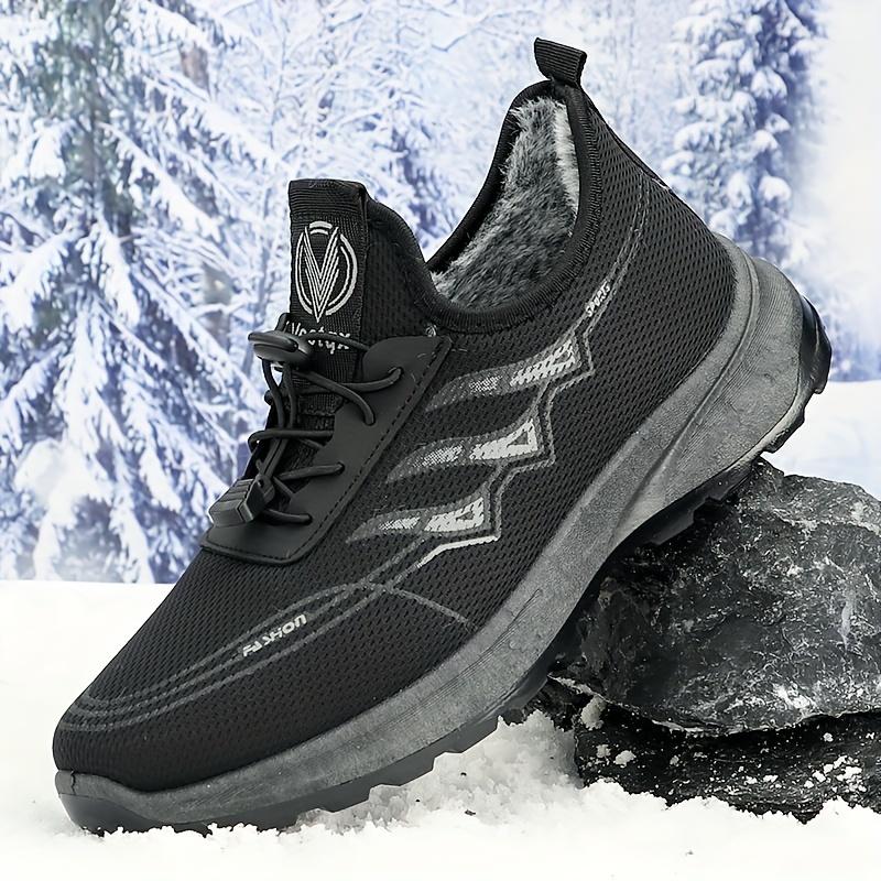 Men's Winter Snow Sneaker-Warm and Comfortable for Outdoor Hiking and Running Sport Boots, with Plush Lining, Leisure Fashion Low Top Lace Loop, Designed in Solid Color, Fabric Upper and Pu Sole