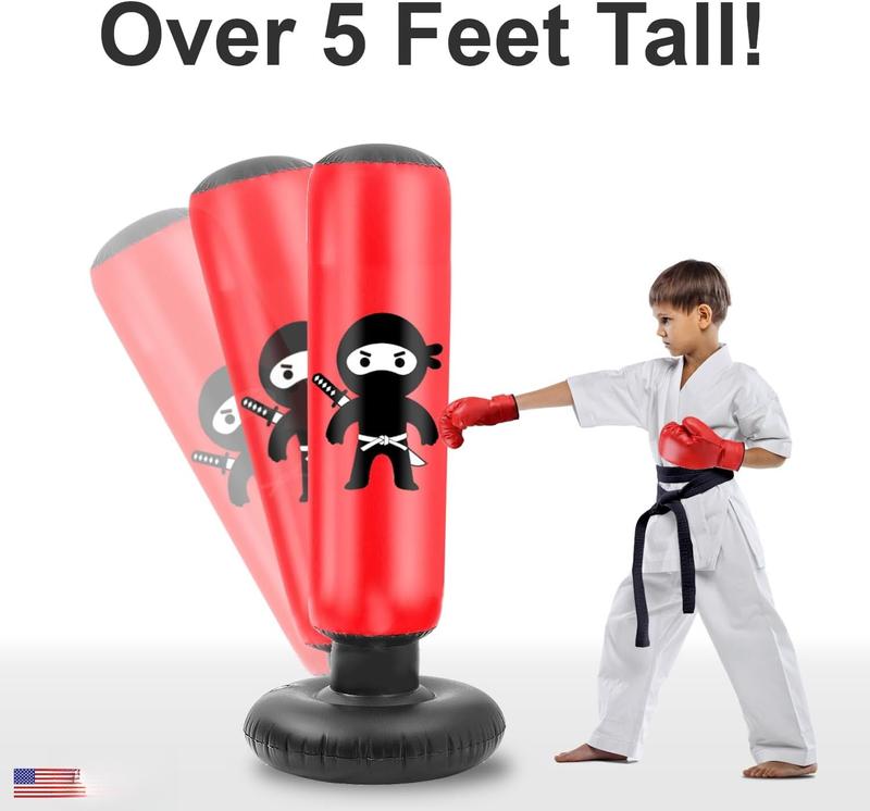 Kids Punching Bag Set - Boxing Gloves, Karate Black Belt, and Electric Pump Included, Ages 3-12