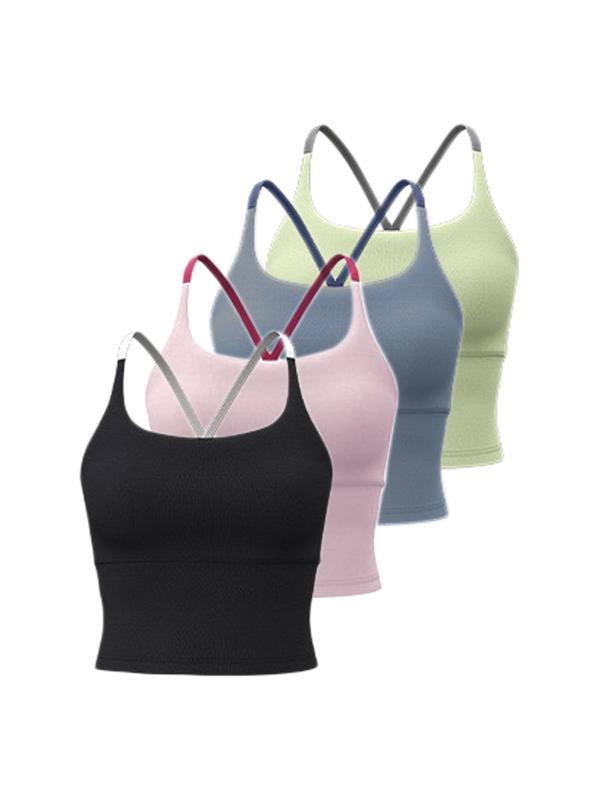 Sporty Women's Plain Criss Cross Back Sports Bra, Breathable Comfortable Sports Crop Cami Top, Ladies Sportswear for Indoor Outdoor Wear