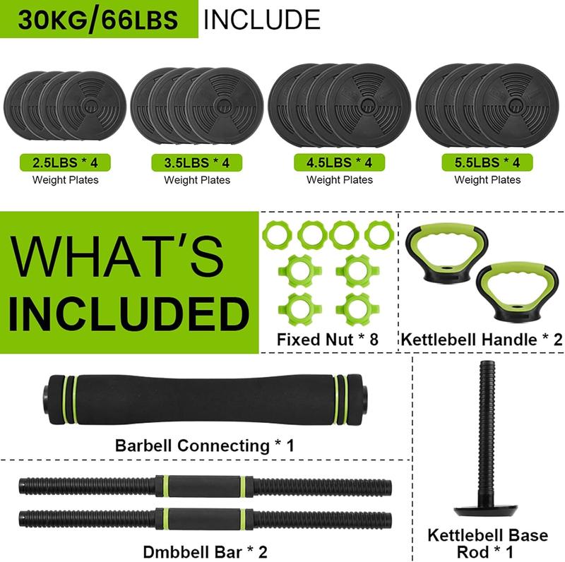 Adjustable Weight Dumbbell Set, 66LBS 88LBS 4 in1 Dumbbells Set, Dumbbell, Barbell, Kettlebell and Push-up for Home Gym, Fitness Exercise Equipment for Men and Women