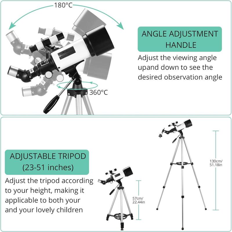 VINTEAM Phone Telescope for Beginners, 70mm Aperture 400mm Astronomical Refractor Telescope with Fully Multi-Coated Optics, Portable Tripod Phone Adapter to Observe Moon and Landscape Mother's Day Gift