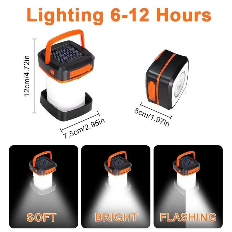 Foldable Solar Powered Camping Light, USB Rechargeable Waterproof Camping Lamp, Portable Outdoor Light for Camping, Hiking, Fishing, Outdoor, Christmas Gift