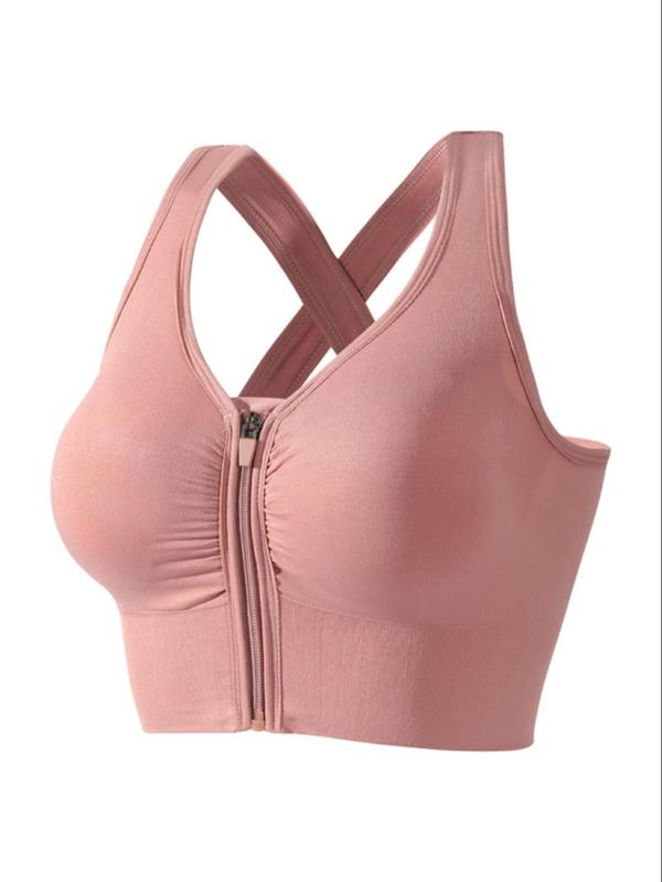 Women's Basic Criss Cross Zipper Front Sports Bra, Solid Color Quick Drying Sports Bra for Workout Fitness Exercises Yoga, Pickleball Clothes, Tennis Outfits, Clothes Women, Workout Sets Women