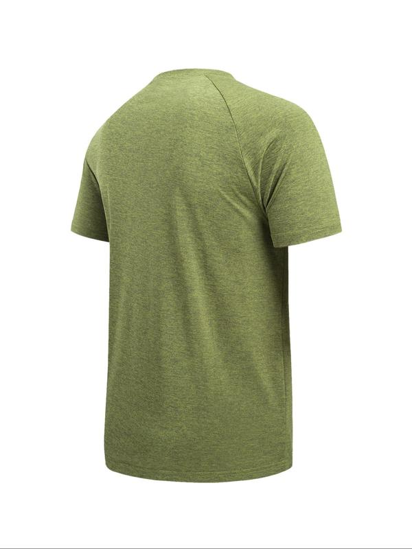 Men's Solid Round Neck Sports Tee, Breathable Quick Drying Crew Neck Raglan Sleeve T-shirt for Summer, Gym Clothes, Gym Clothing, Casual Sporty Top for Running Outdoor Activities, Men's Tops