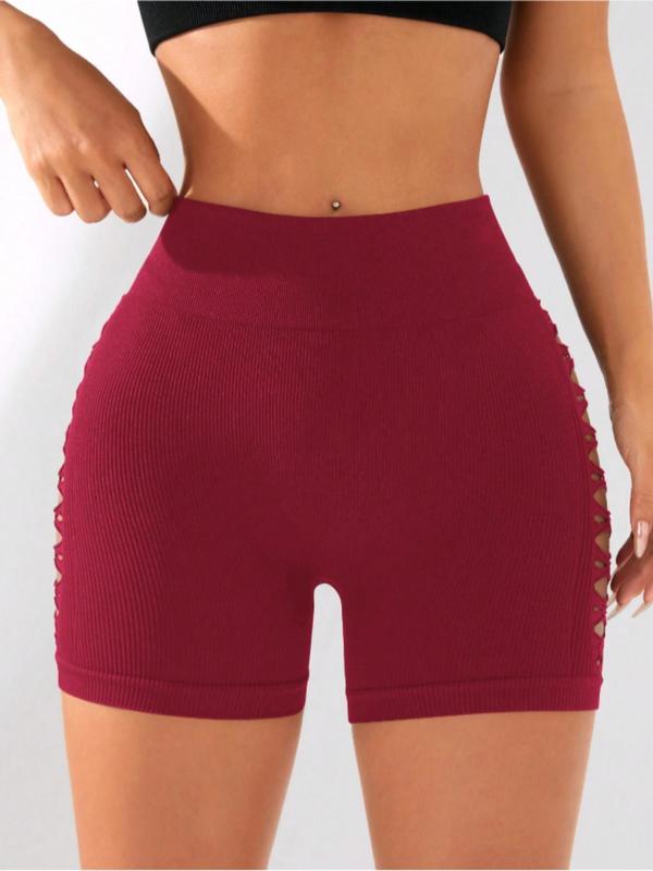 Women's Cut Out High Waist Sports Shorts, Solid Breathable Comfortable Skinny Shorts, High Stretch Yoga Shorts, Ladies Sportswear for Indoor Outdoor Wear, Fall Outfits, Fallfreshness