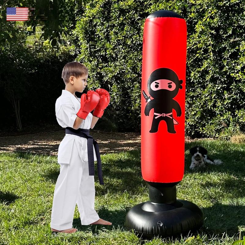 Kids Punching Bag Set - Boxing Gloves, Karate Black Belt, and Electric Pump Included, Ages 3-12