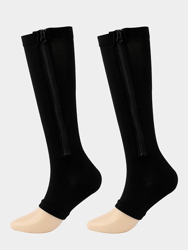 Sporty Women's 1 Pair Zipper Open Toe Over The Calf Compression Socks, Athletic Running Socks, Compression Socks for Women