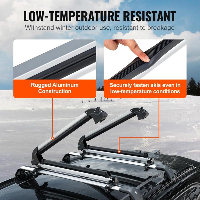 Ski and Snowboard Roof Rack, 31.7-Inch Universal Ski Rack for Car Roof Fit Most Crossbars, Carry up to 6 Pairs of Skis or 4 Snowboards, Aluminum Snowboard Ski Rack with Lock & Rubber Padding