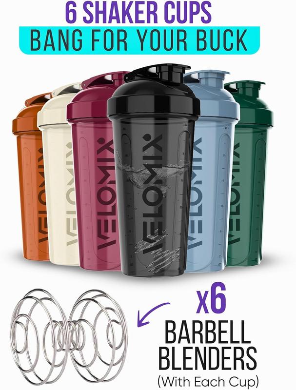 6 PACK- Shaker Cups for Protein Shakes 28 oz - 6x Wire Whisk | Leak Proof Protein Shaker Bottle for Protein Shakes, Shaker Bottle Pack for Pre