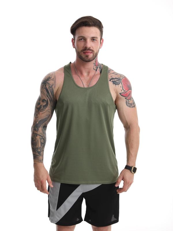 Men's Regular Fit Solid Scoop Neck Sports Tank Top, Quick Drying Comfortable Sports Top for Gym Workout Running, Casual Men's Sportswear for Summer, Gym Clothing Men