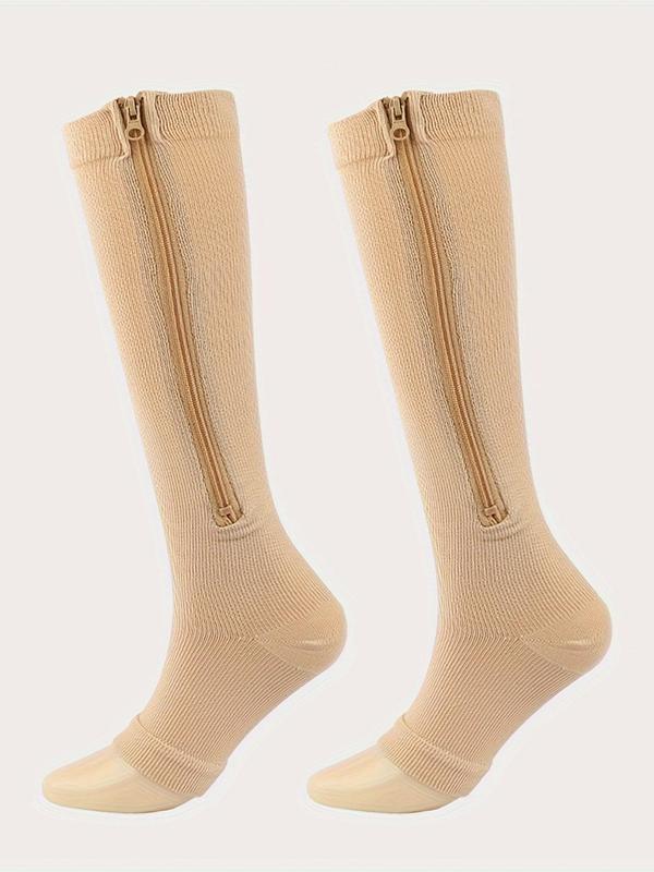 Sporty Women's 1 Pair Zipper Open Toe Over The Calf Compression Socks, Athletic Running Socks, Compression Socks for Women