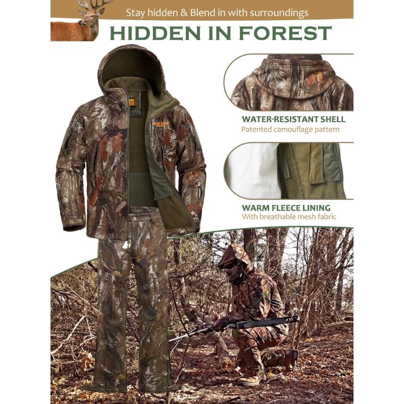 NEW VIEW Camo Hunting Clothes For Men, Quiet Warm Hunting Jacket And Pants, Water Resistant Hunting Suit For Deer Duck Bow Hunt