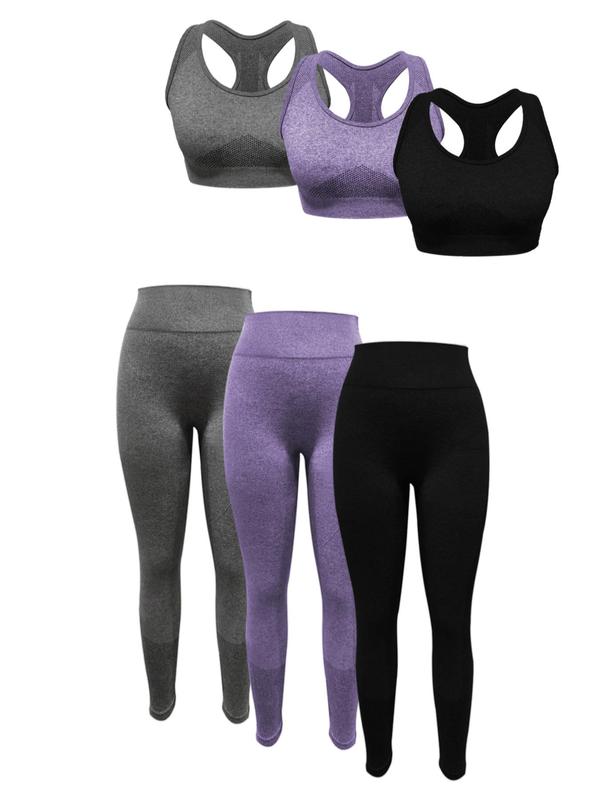 6 Counts Women's Solid Crop Tank Top & Ruched Wide Band Waist Leggings Set, Sporty Tight Pants Leggings Tracksuits for Yoga Gym Workout Running Back To School, Two Piece Sets Tracksuits, Fall Clothes, Ladies Sportswear, Minimalistic Outfit, Fall Outfits