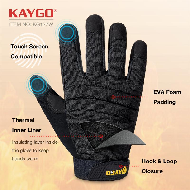 KAYGO KG127W Winter Mechanic Gloves -Thermal Insulated, Double-Lined, Heavy Duty, Waterproof, Windproof, Touchscreen. Enhanced Dexterity. Unisex.