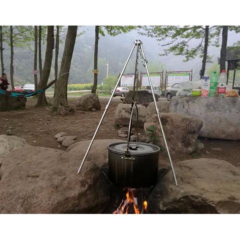 Compatible with Apple, Camping outdoor campfire tripod hanging pot picnic fire bracket aluminum alloy tripod camping supplies