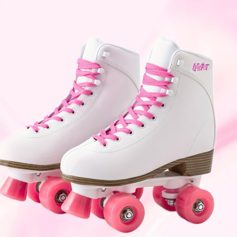 Strong kid Women's And Girl's Classic Roller Skates With Double-Row Four Light Up Wheelsrt Pattern, High-top PU Leather Rollerskate Design For Indoor Or Outdoor Skates