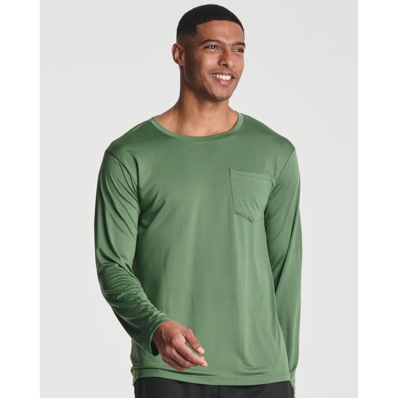 Real Essentials 4 Pack: Men's Dry-Fit Active Athletic Long Sleeve Pocket Crew T-Shirt Outdoors UPF 50 S-5XLT